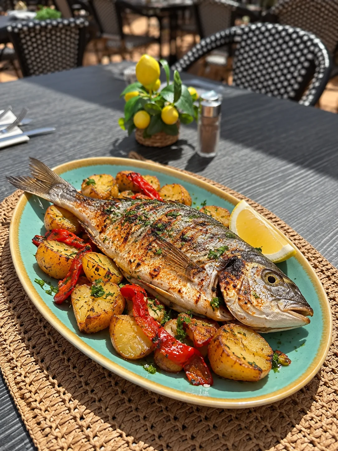 Gegrillte Dorade mit mediterranen Beilagen